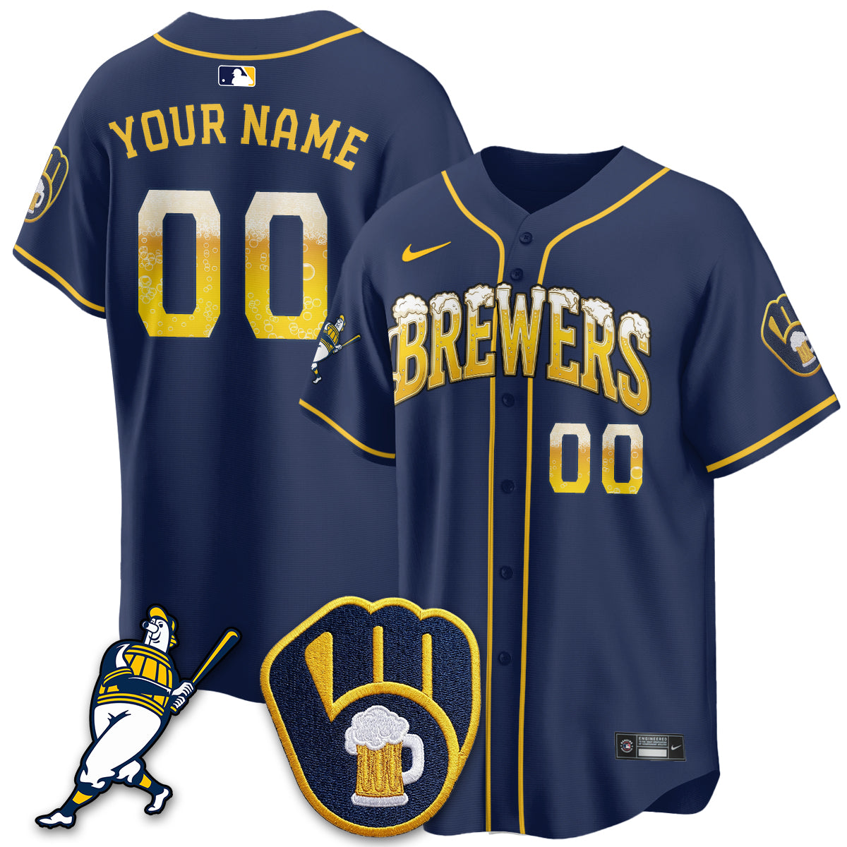 Milwaukee Brewers "Pitcher & Pint" Edition Vapor Limited Custom Jersey - Stitched