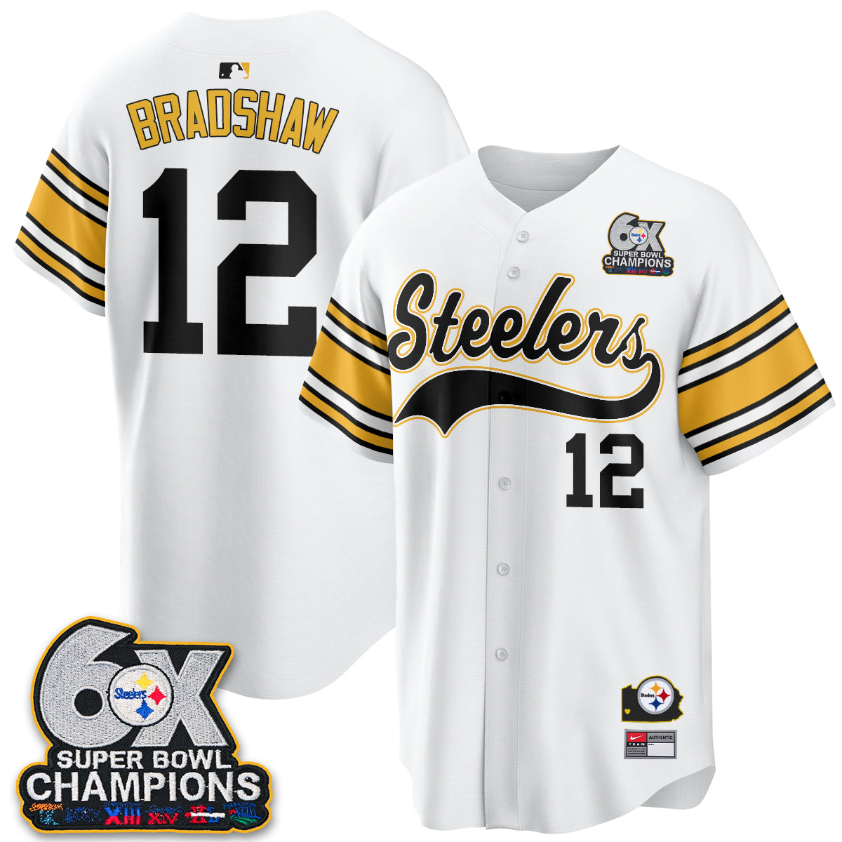 Pittsburgh Steelers 6X Champs Throwback Baseball Vapor Jersey - Stitched