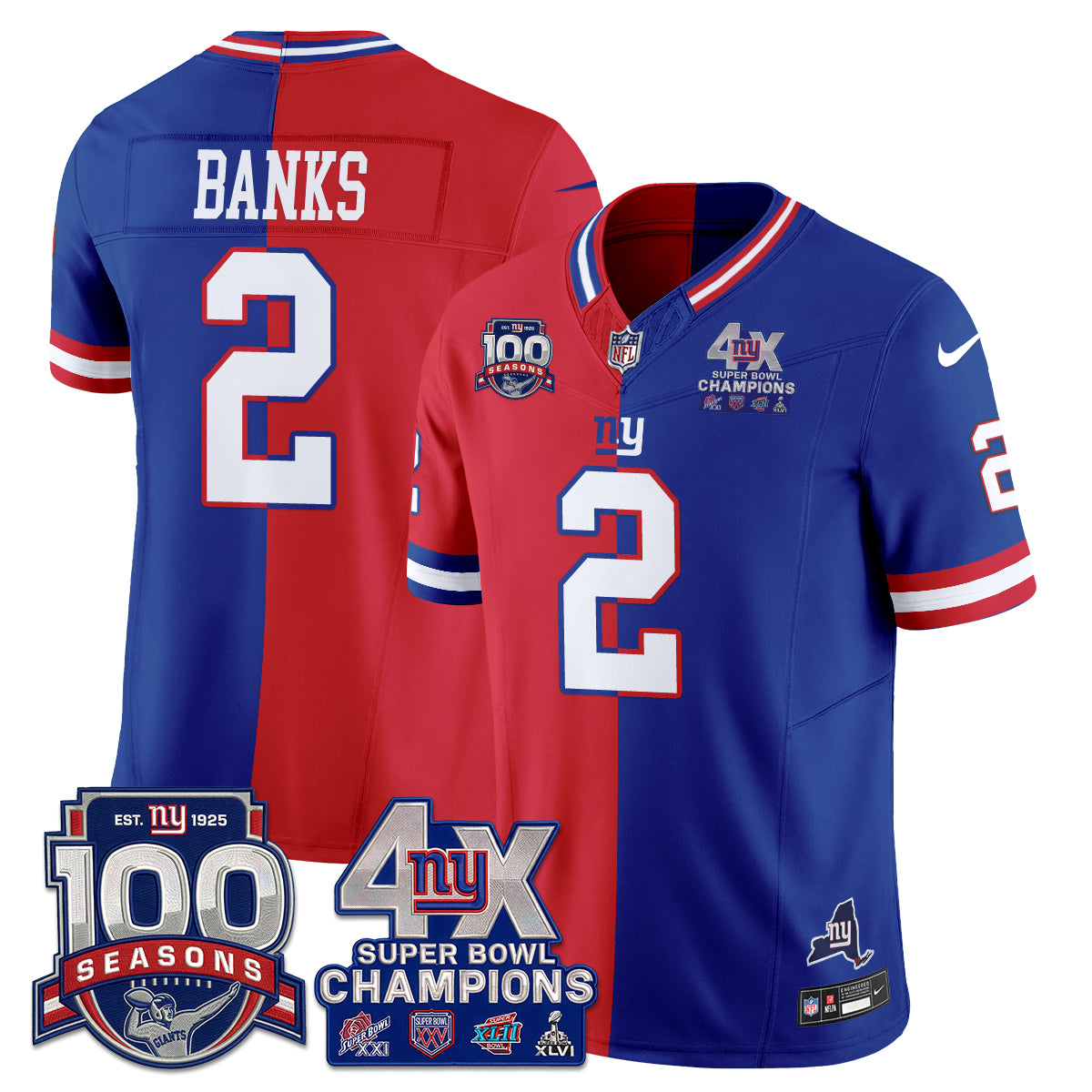 New York Giants 4X SBowl Split Edition Vapor Jersey - Stitched