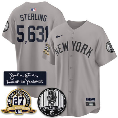 NYY John Sterling Tribute Patch Vapor Premier Limited Jersey - Stitched