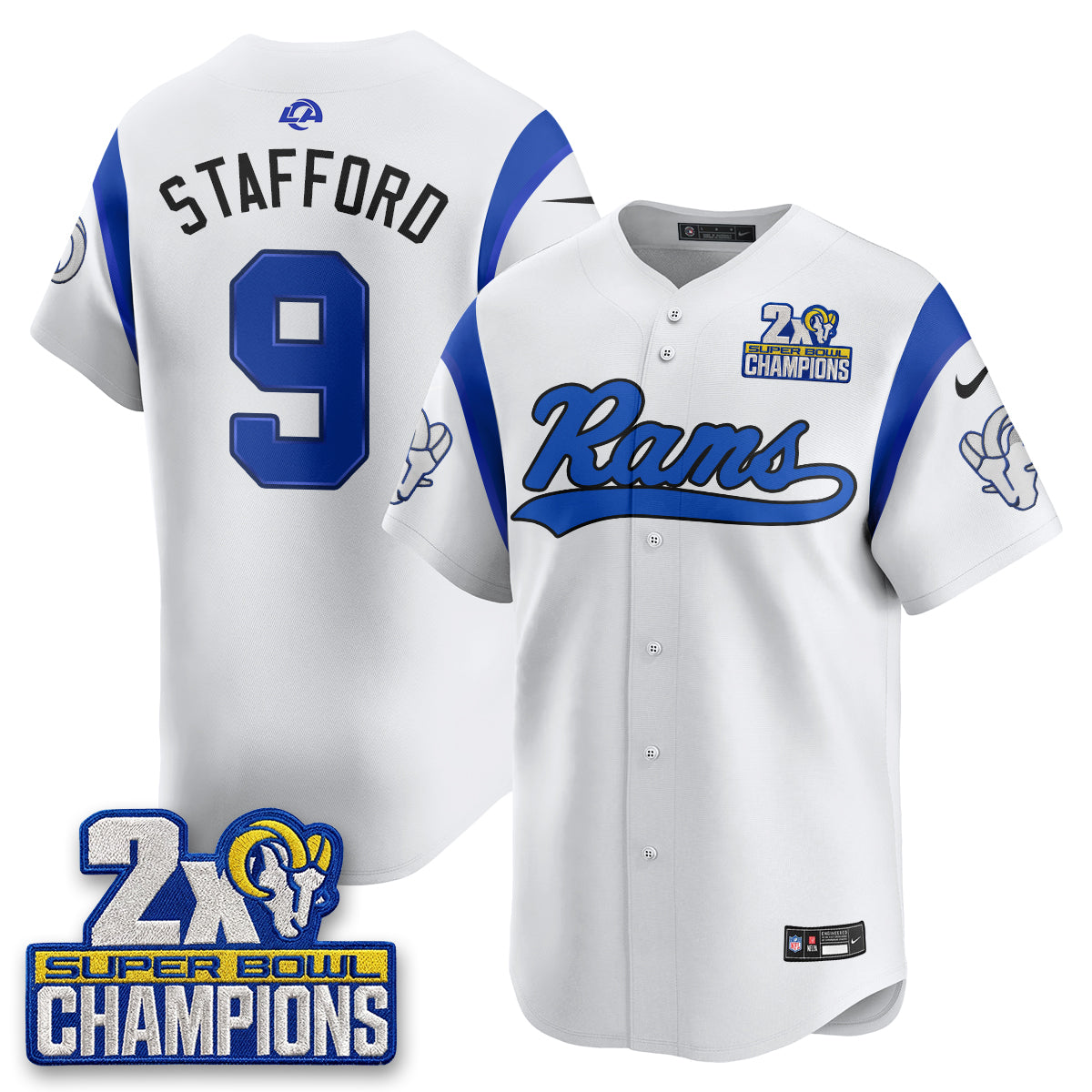 LAR 2X Champs Fearsome White Baseball Vapor Jersey - Stitched