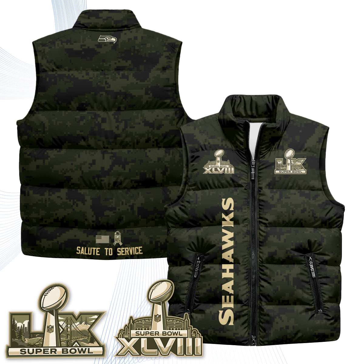 Seattle Seahawks 2026 Salute to Service Puffer Vest - Printed
