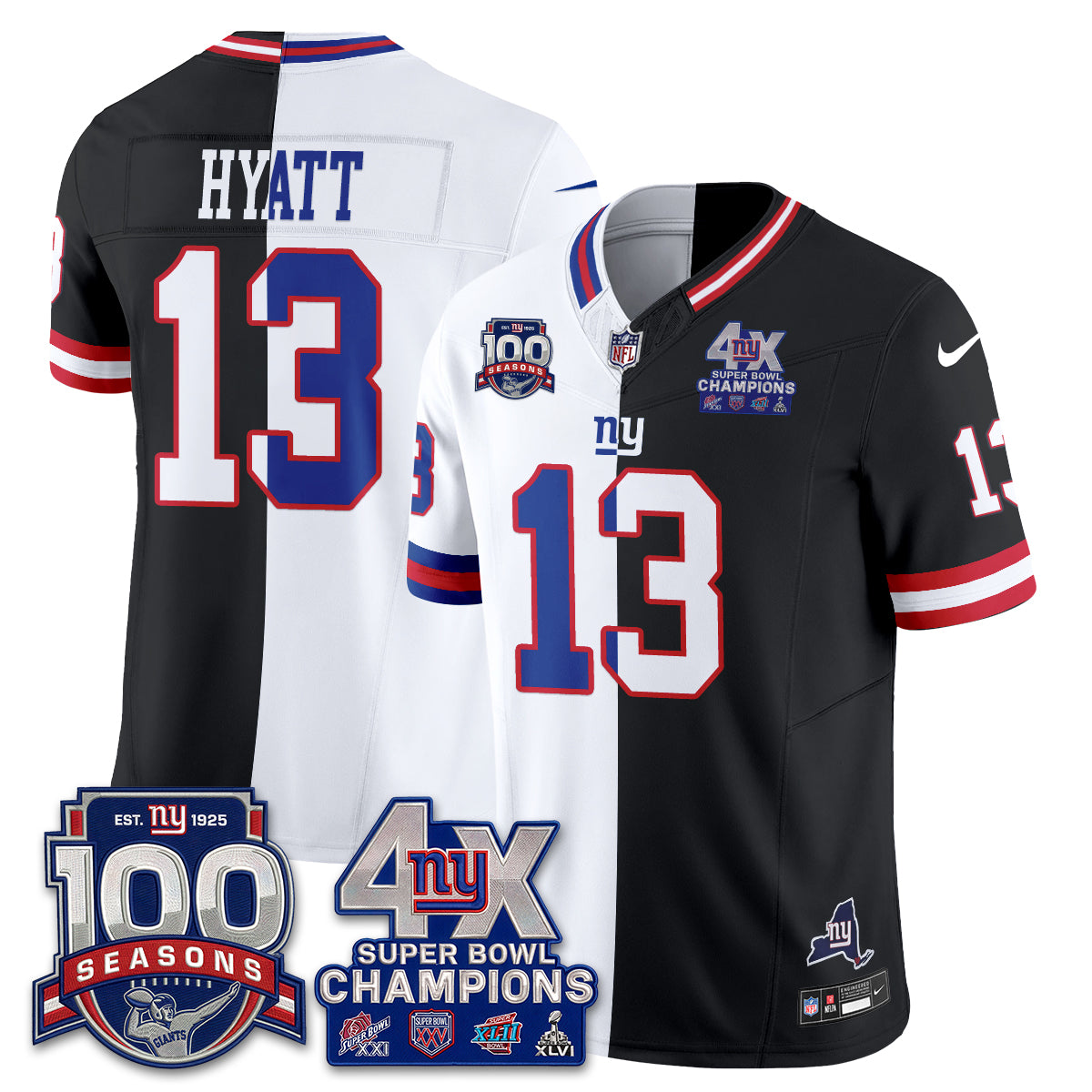 New York Giants 4X SBowl Split Edition Vapor Jersey - Stitched
