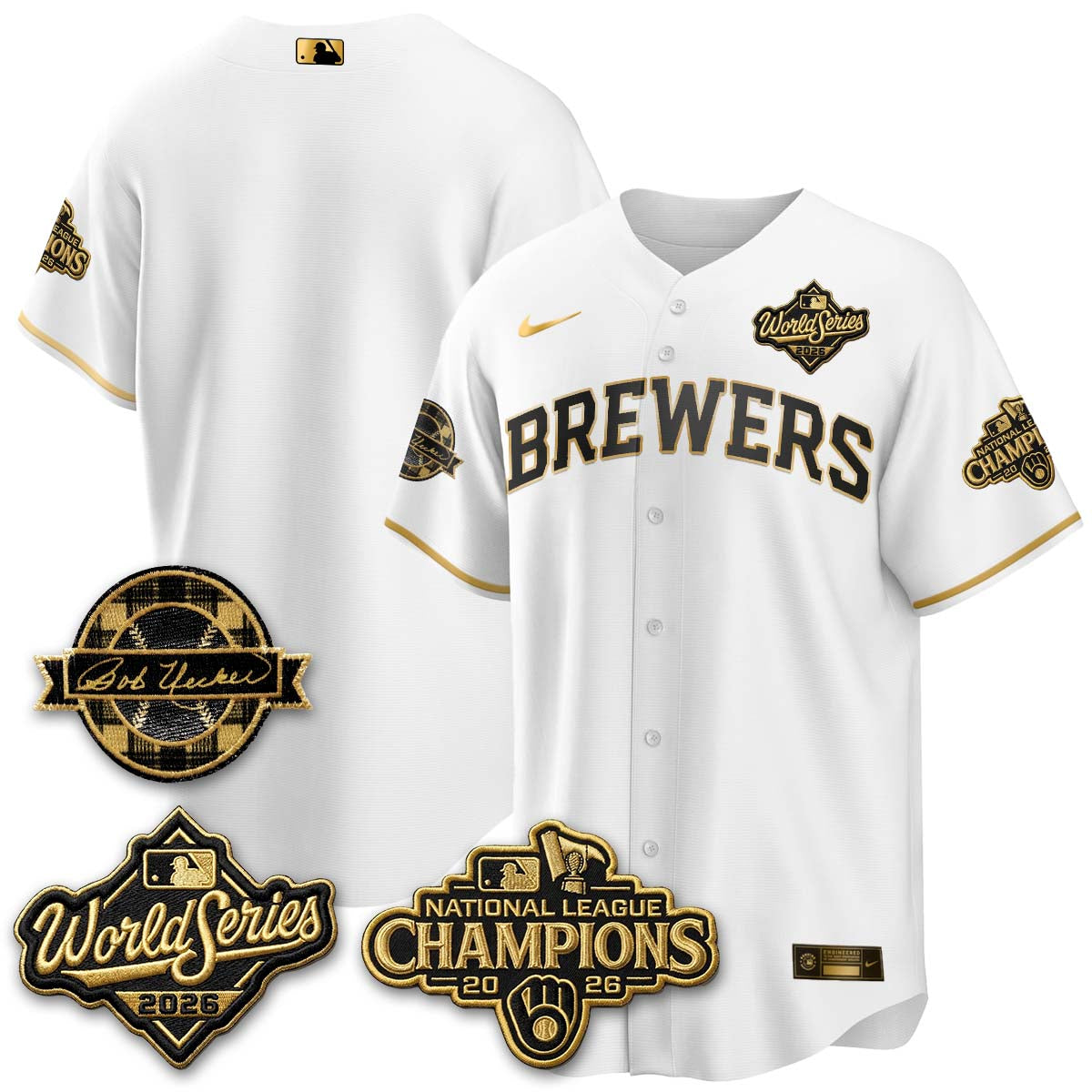 MIL WS26 - Bob Uecker Patch Black Gold Jersey - Stitched (Tiktok)