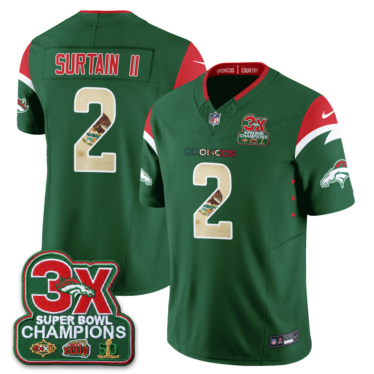 DEN 3X Champs Mexico Edition Vapor Jersey - Stitched