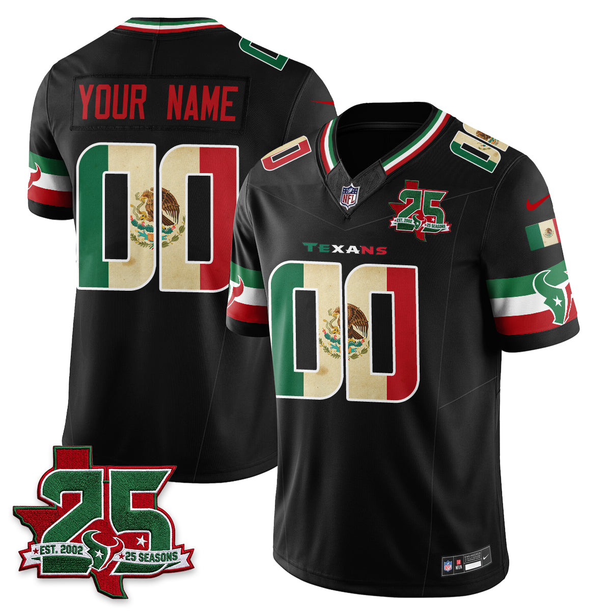 Houston Texans 25 Seasons Mexico Style Vapor Custom Jersey - Stitched