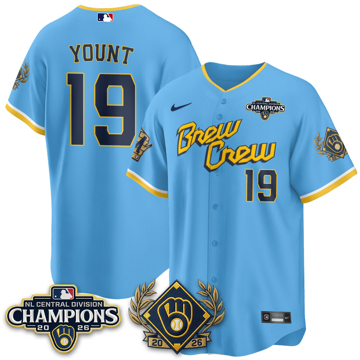 Milwaukee Brewers 2026 NL Division Champs Vapor Gold Jersey - Stitched
