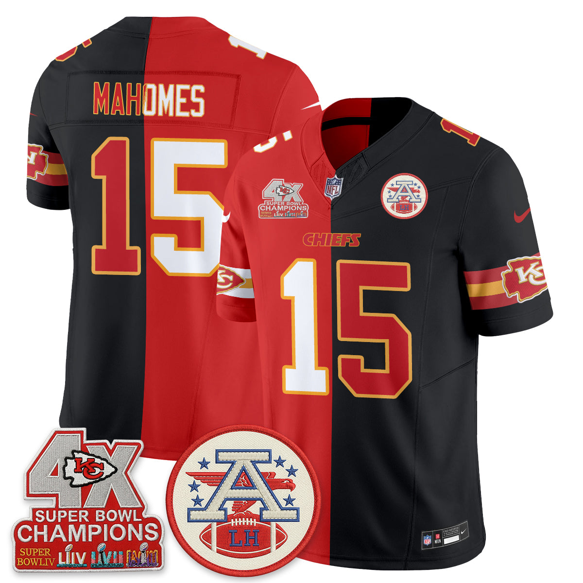 Kansas City Chiefs 4X Champs Patch Split Edition Vapor Jersey - Stitched