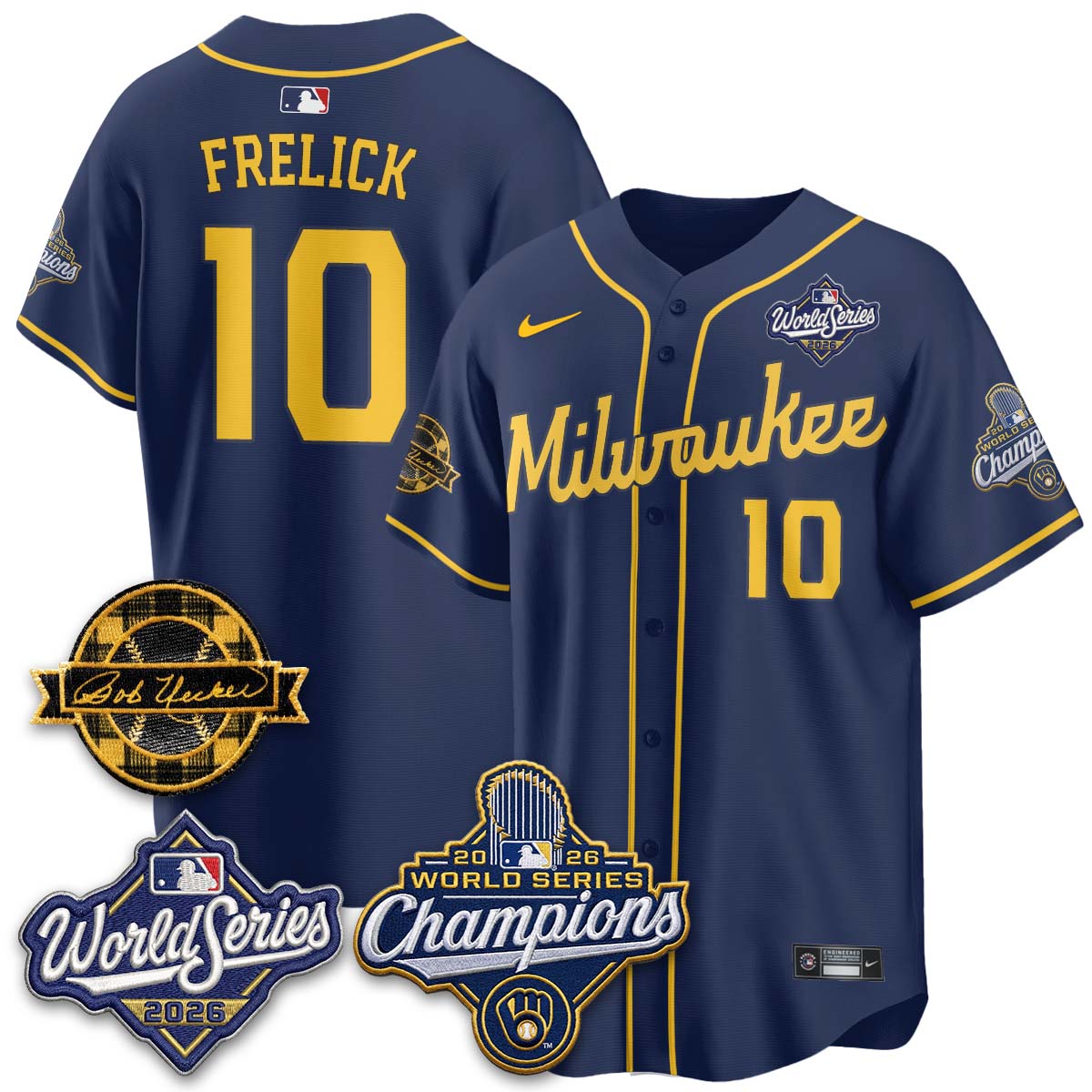 MIL 2026 WS Champions - Bob Uecker Patch Gold Jersey - Stitched (Tiktok)