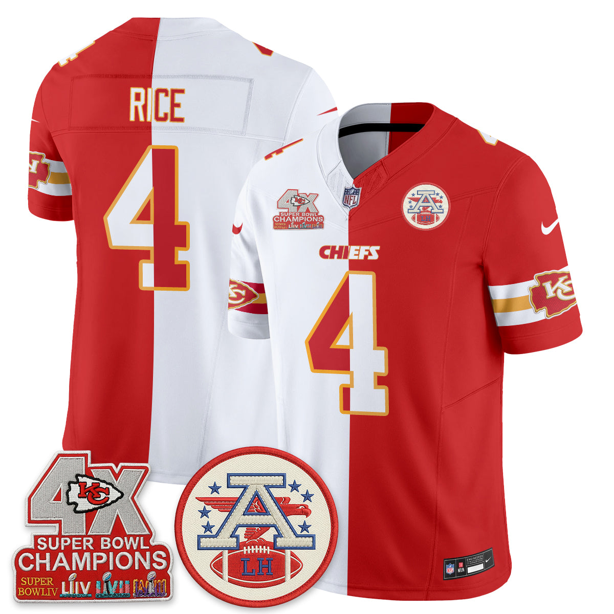 Kansas City Chiefs 4X Champs Patch Split Edition Vapor Jersey - Stitched