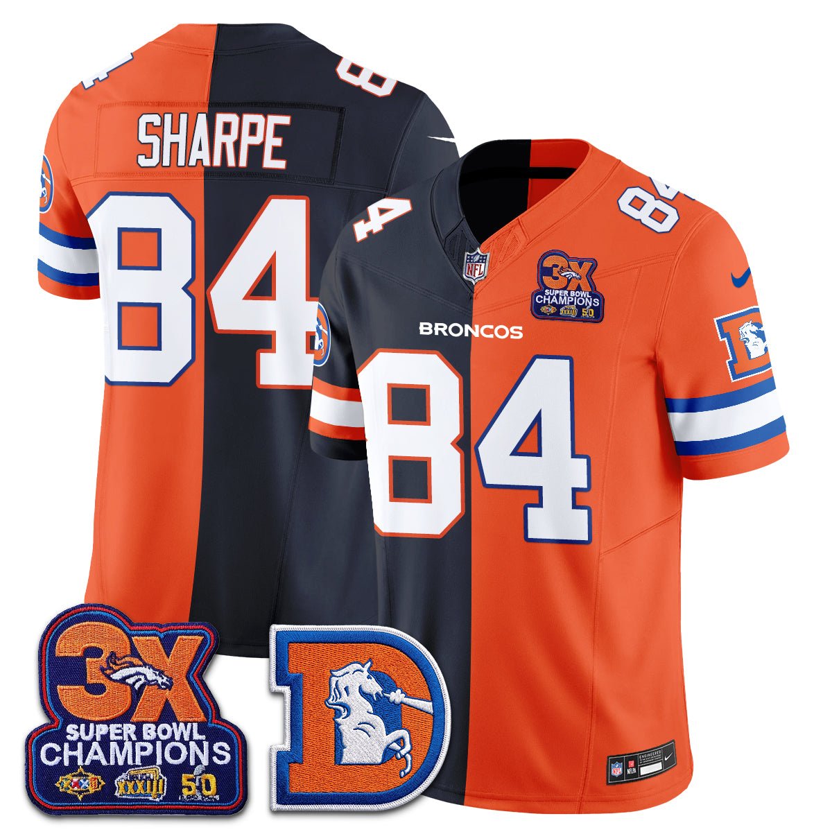 Denver Broncos Throwback Split Vapor Jersey - Stitched
