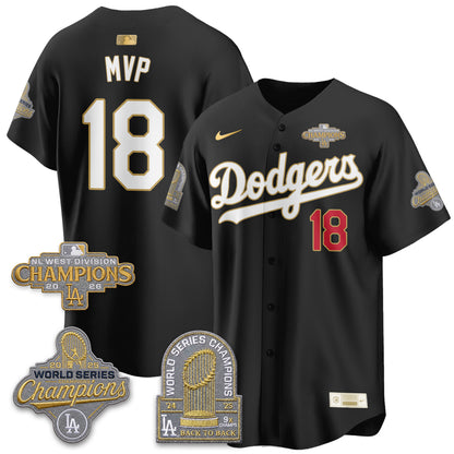 Los Angeles Dodgers 2026 NL West Champs Black Gold Vapor Jersey- Stitched