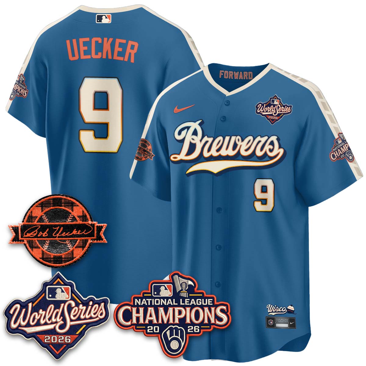 MIL WS26 - Bob Uecker Patch Black Gold Jersey - Stitched (Tiktok)