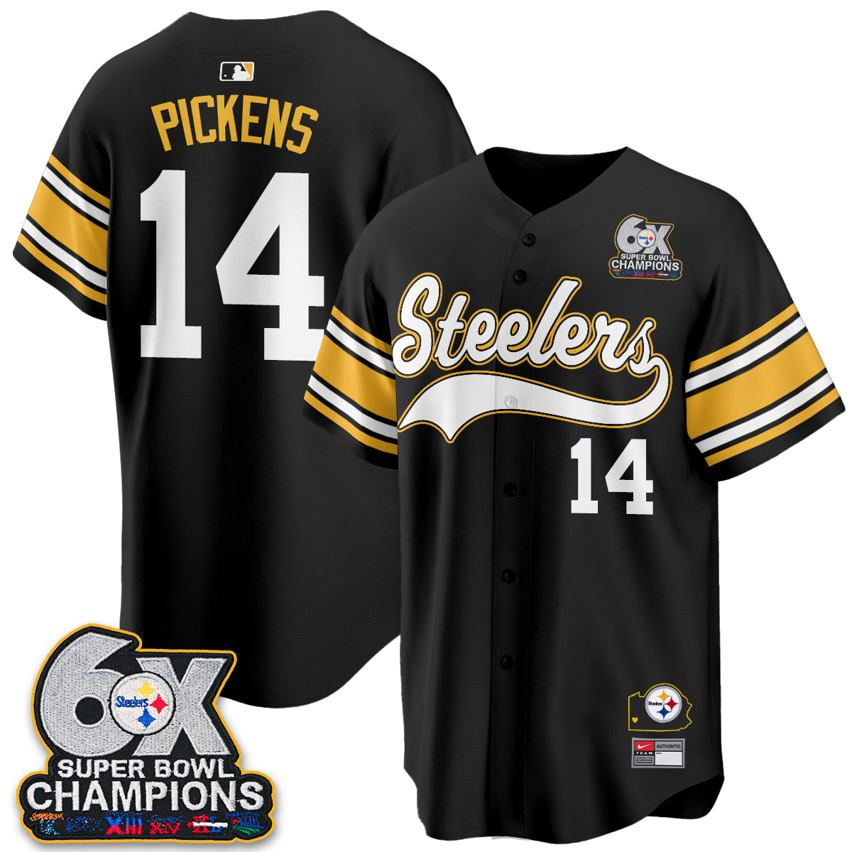 Pittsburgh Steelers 6X Champs Throwback Baseball Vapor Jersey - Stitched