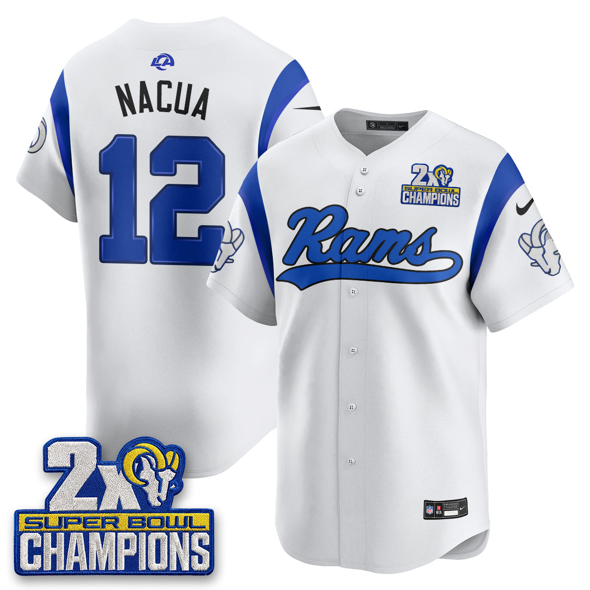 LAR 2X Champs Fearsome White Baseball Vapor Jersey - Stitched