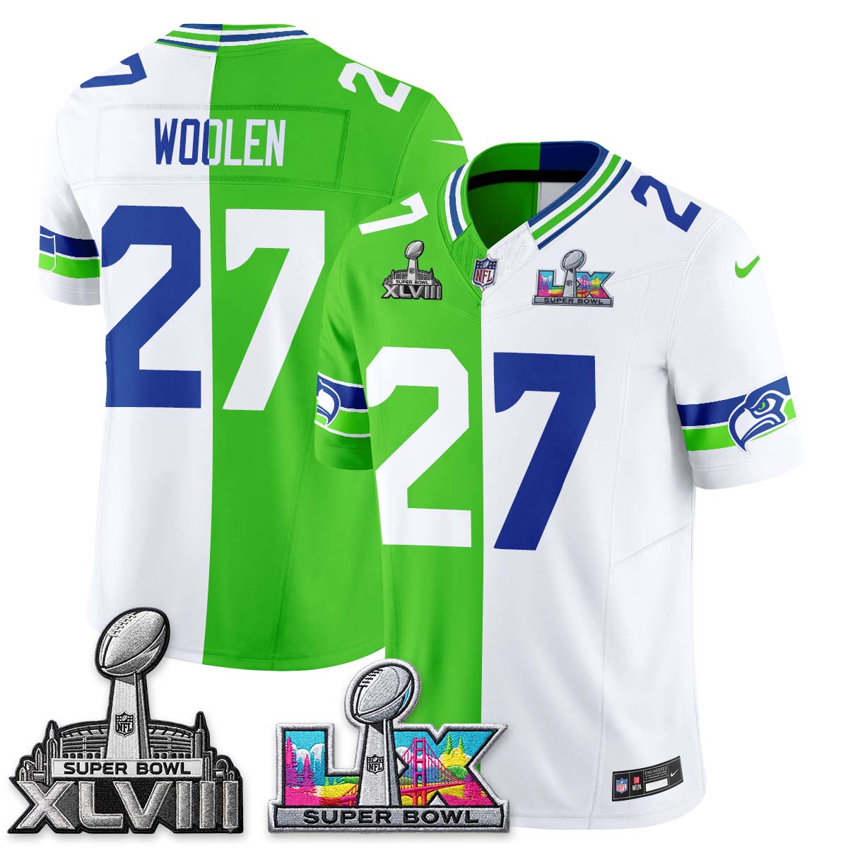 SEA Throwback 2 SB Patches Vapor Jersey - Stitched
