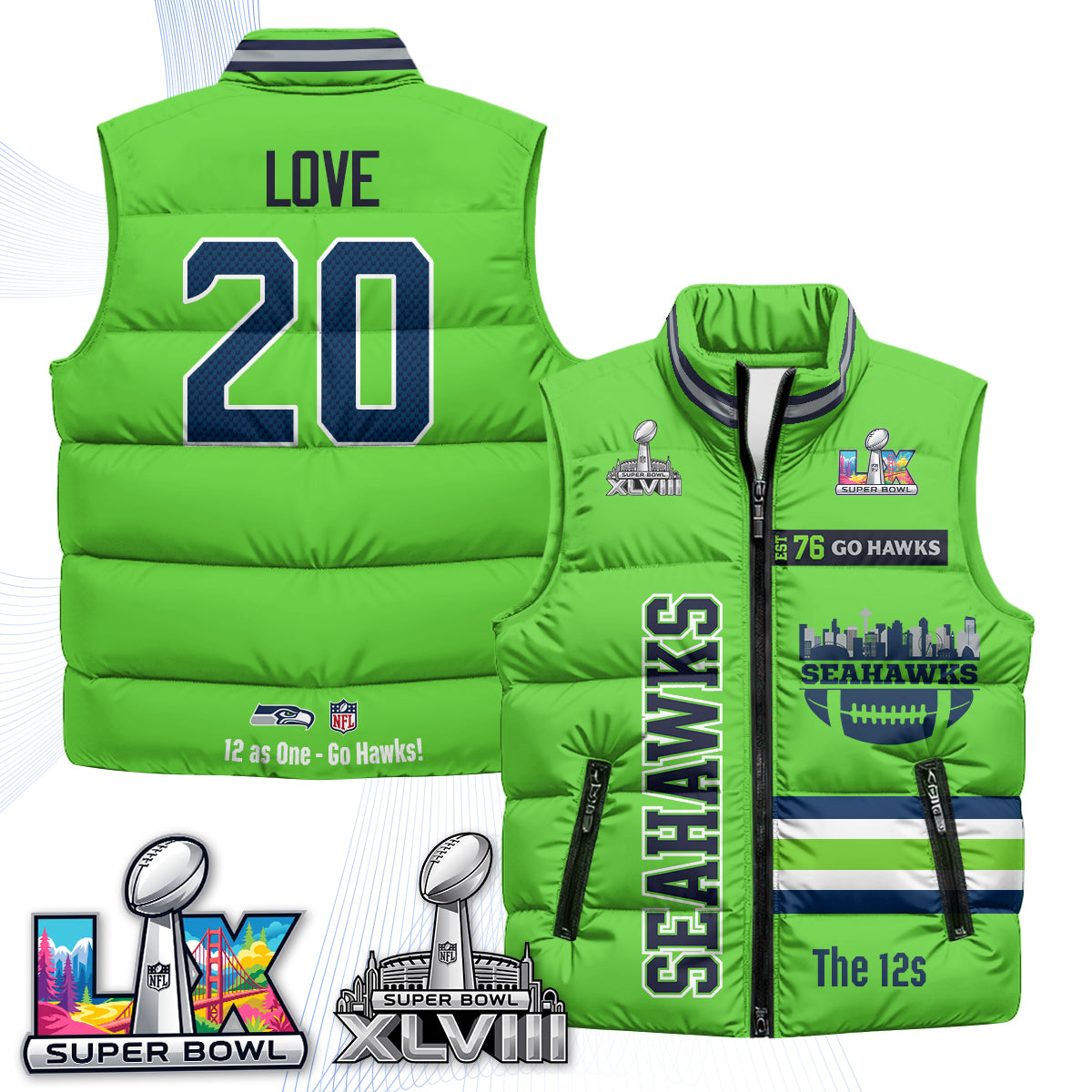 SEA "Go Hawks" Edition Puffer Vest - Printed