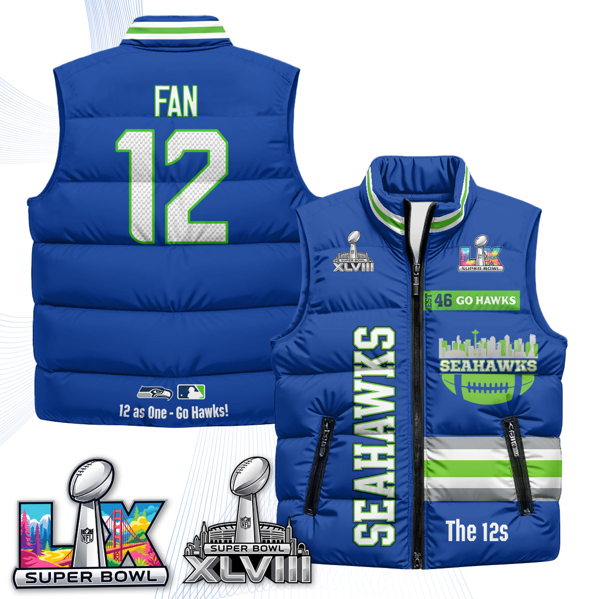 SEA "Go Hawks" Edition Puffer Vest - Printed