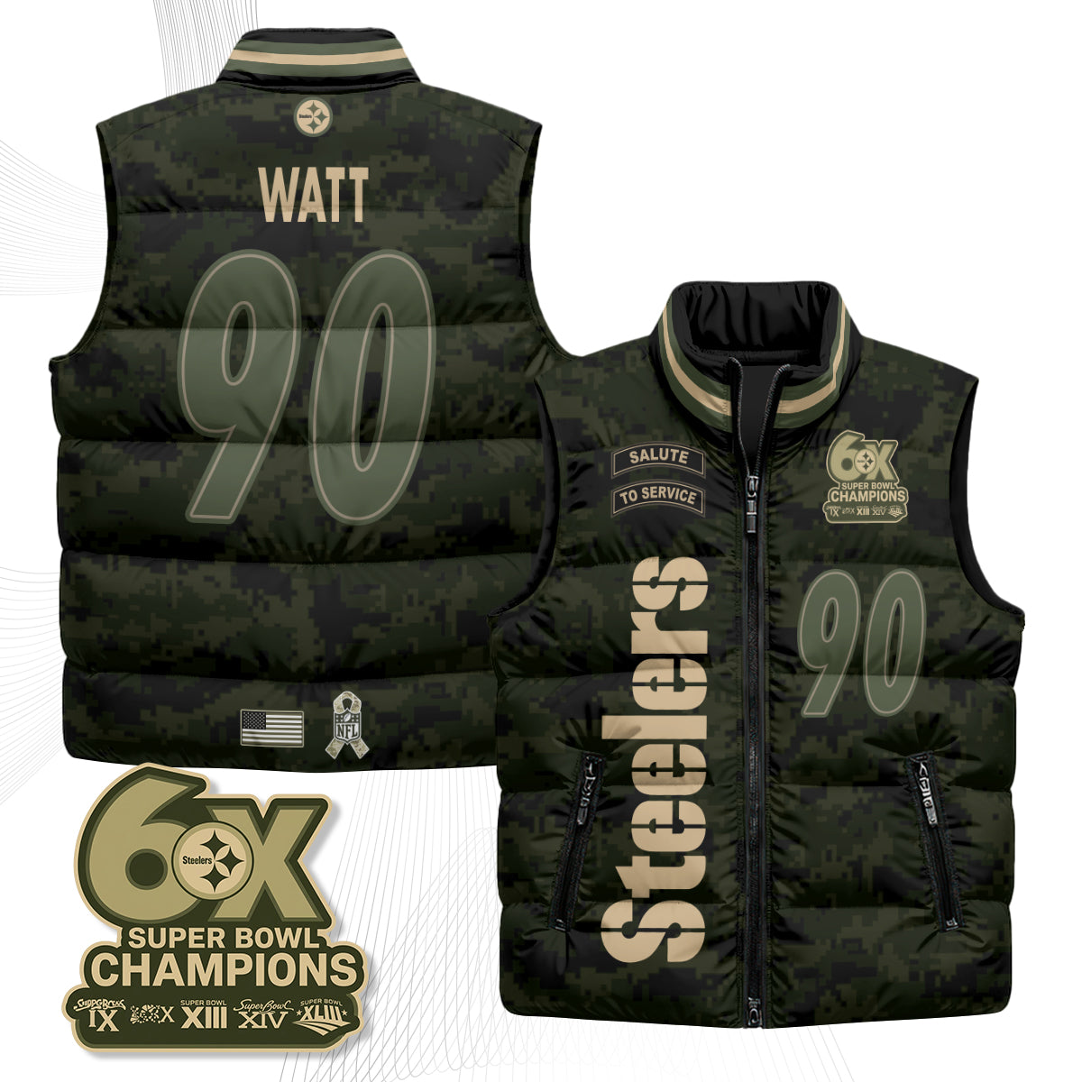 Pittsburgh Steelers 2026 Salute to Service Puffer Vest - Printed