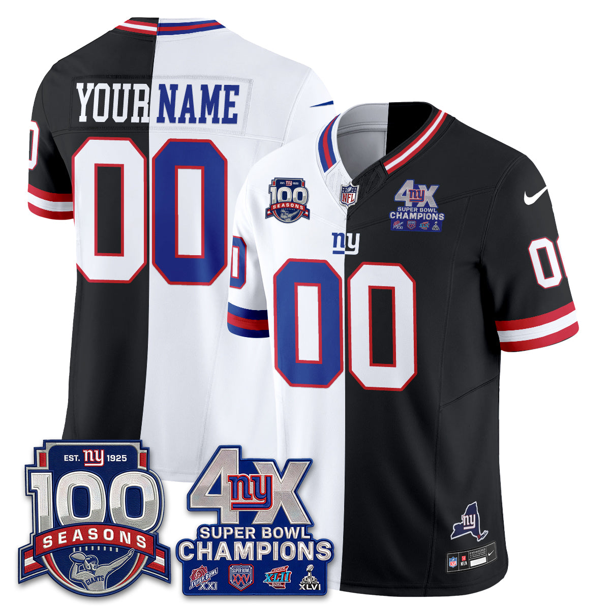 NYG 4X SBowl Split Edition Vapor Custom Jersey - Stitched