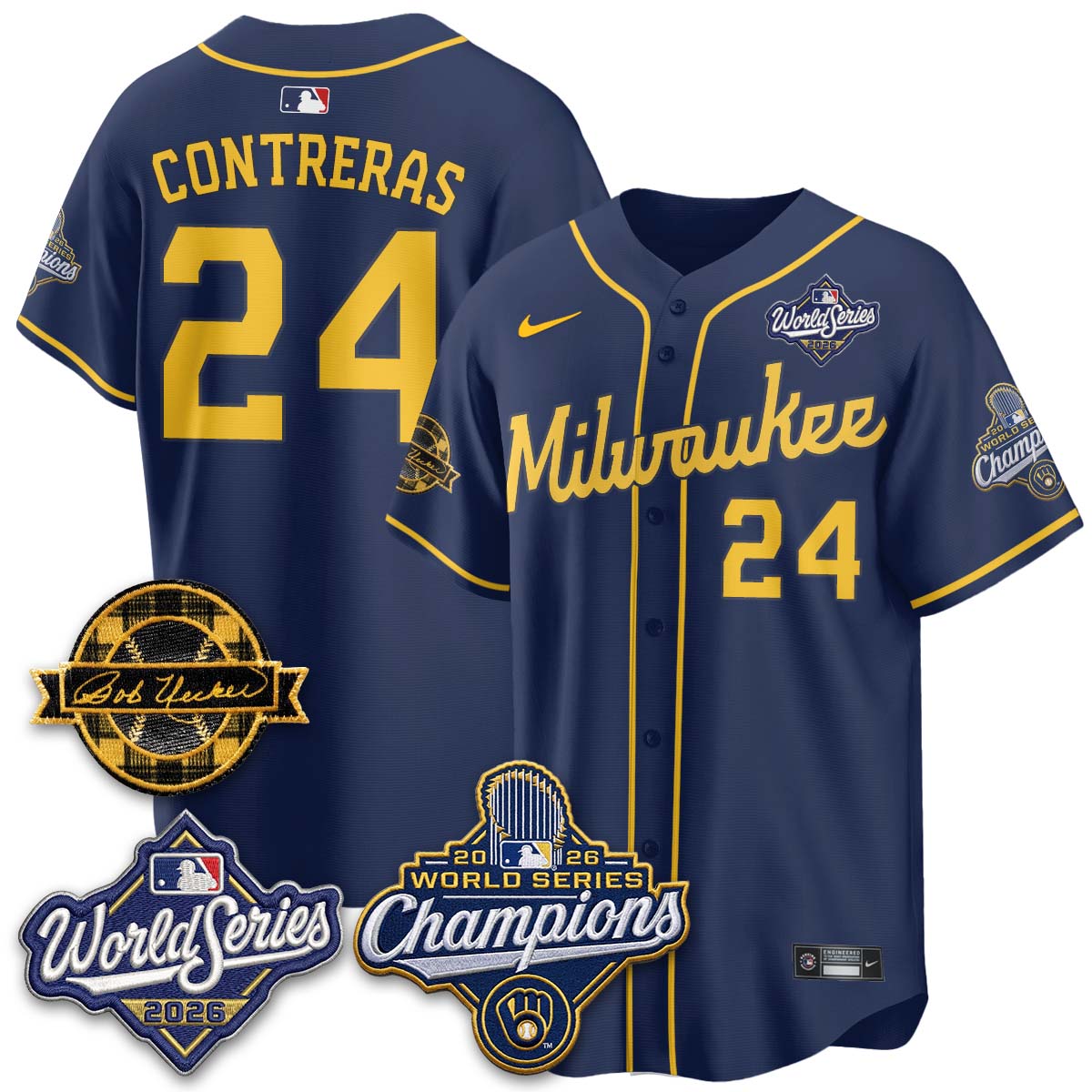 MIL 2026 WS Champions - Bob Uecker Patch Gold Jersey - Stitched (Tiktok)