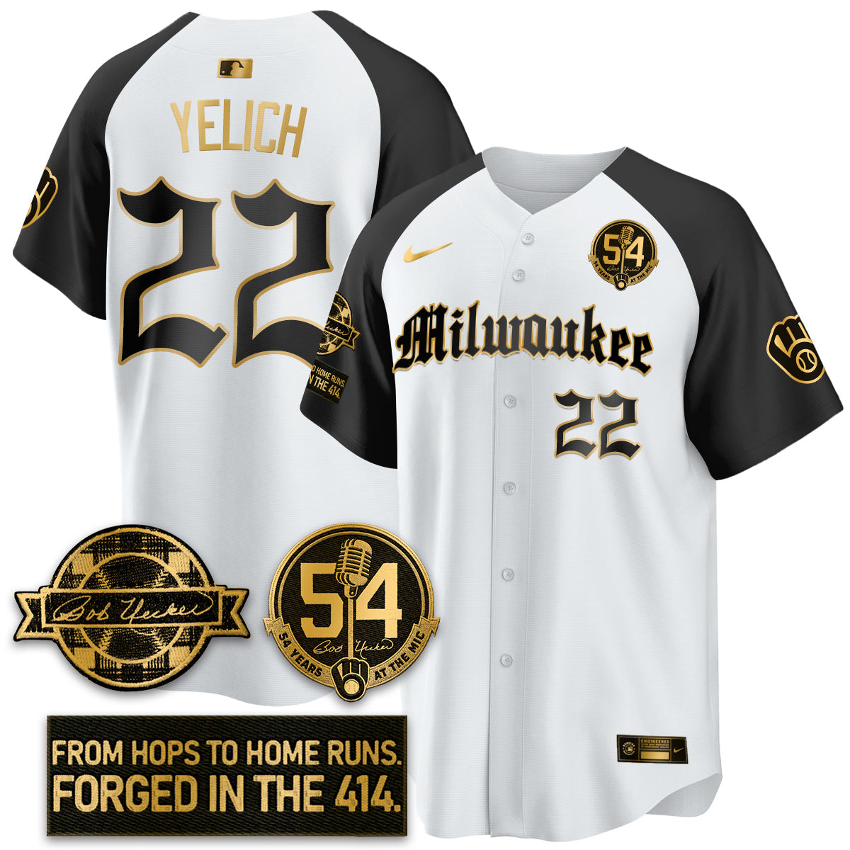 MIL Bob Uecker Patch Vapor Premier Limited Jersey - Gothic Edition - All Stitched