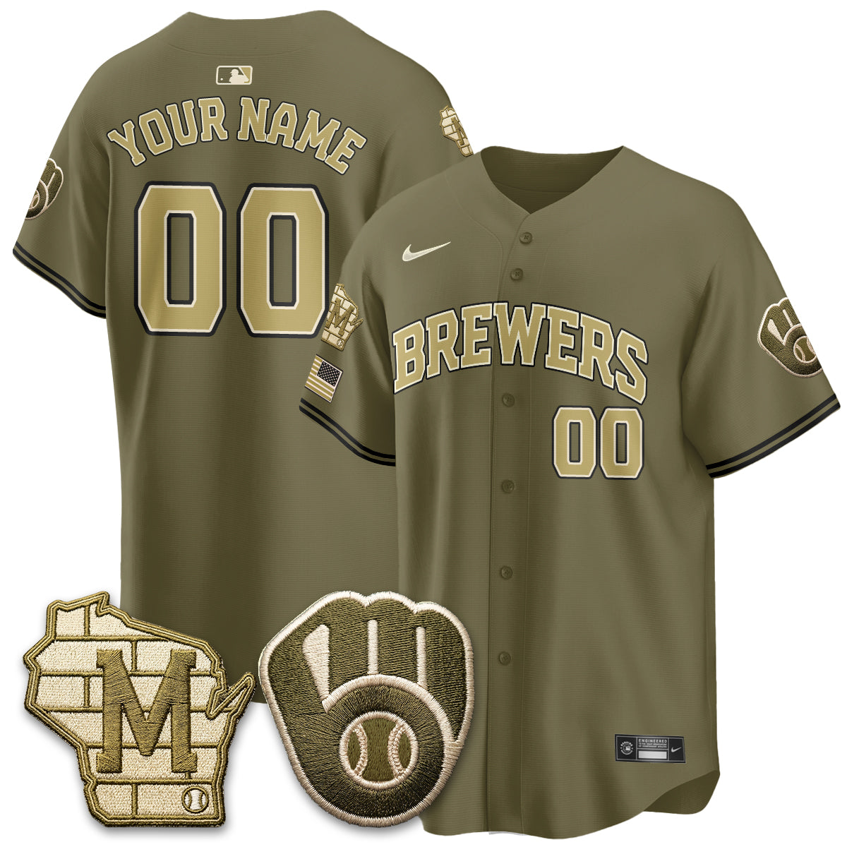 MIL New Era Olive 2026 Armed Forces Day Custom Jersey - All Stitched