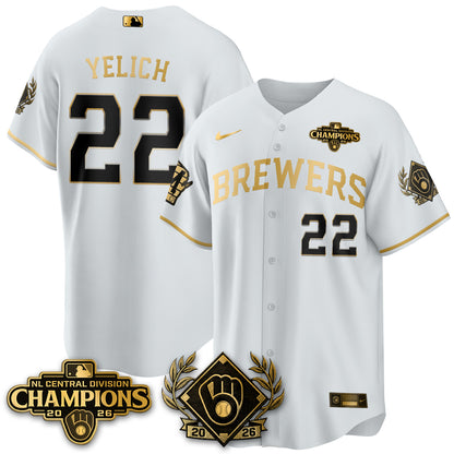 Milwaukee Brewers 2026 NL Division Champs Vapor Gold Jersey - Stitched