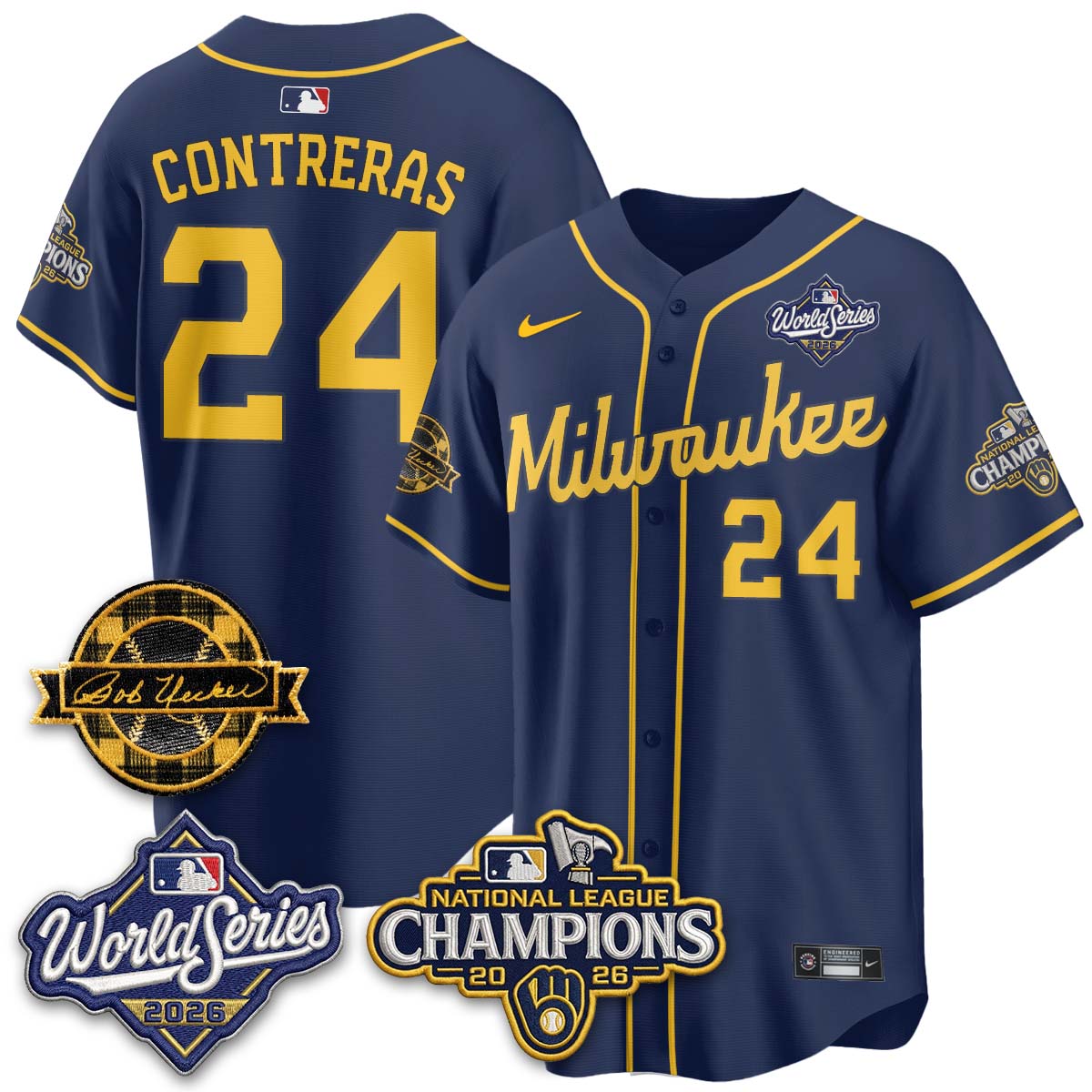 MIL WS26 - Bob Uecker Patch Black Gold Jersey - Stitched (Tiktok)