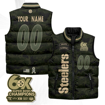 Pittsburgh Steelers 2026 Salute to Service Custom Puffer Vest - Printed