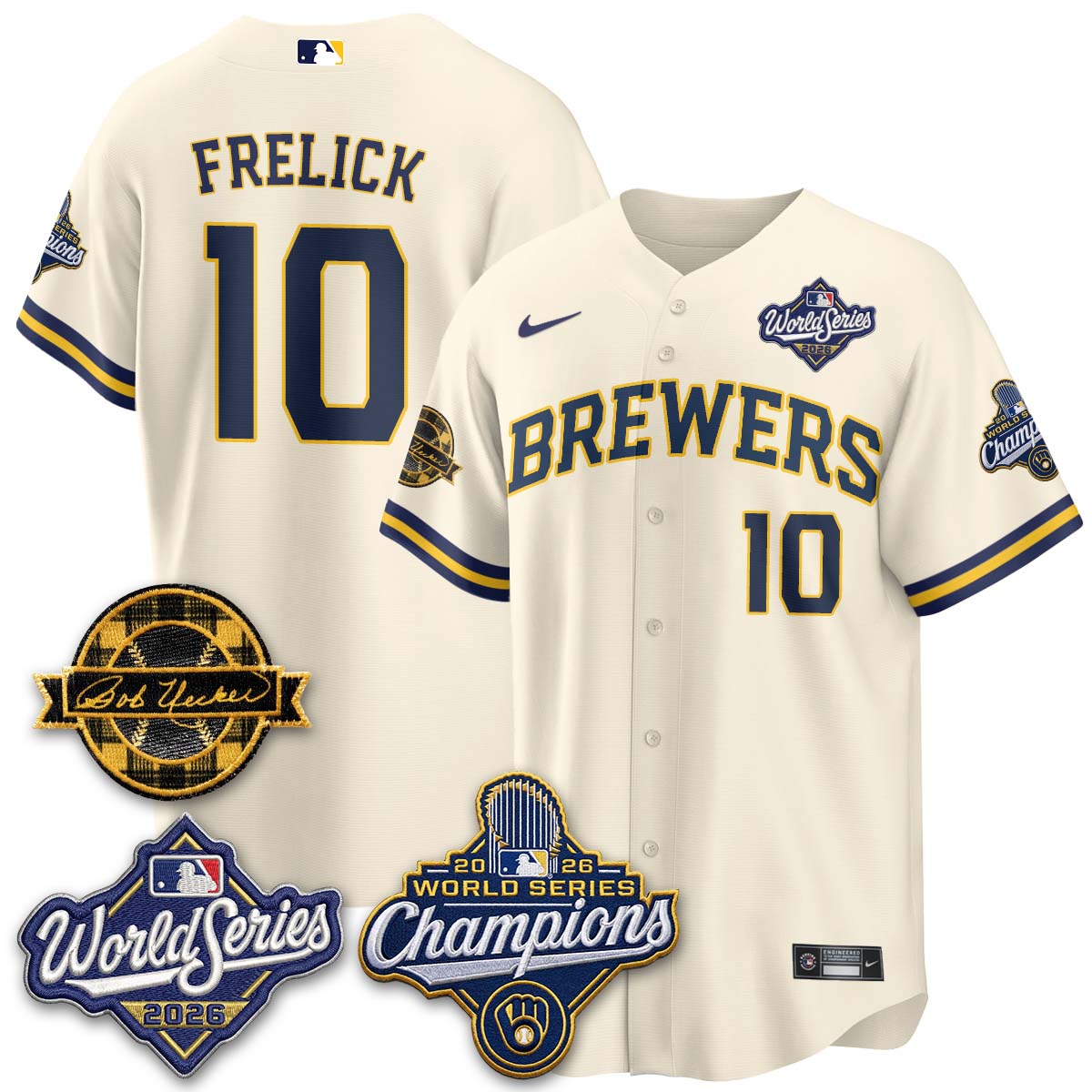 MIL 2026 WS Champions - Bob Uecker Patch Gold Jersey - Stitched (Tiktok)