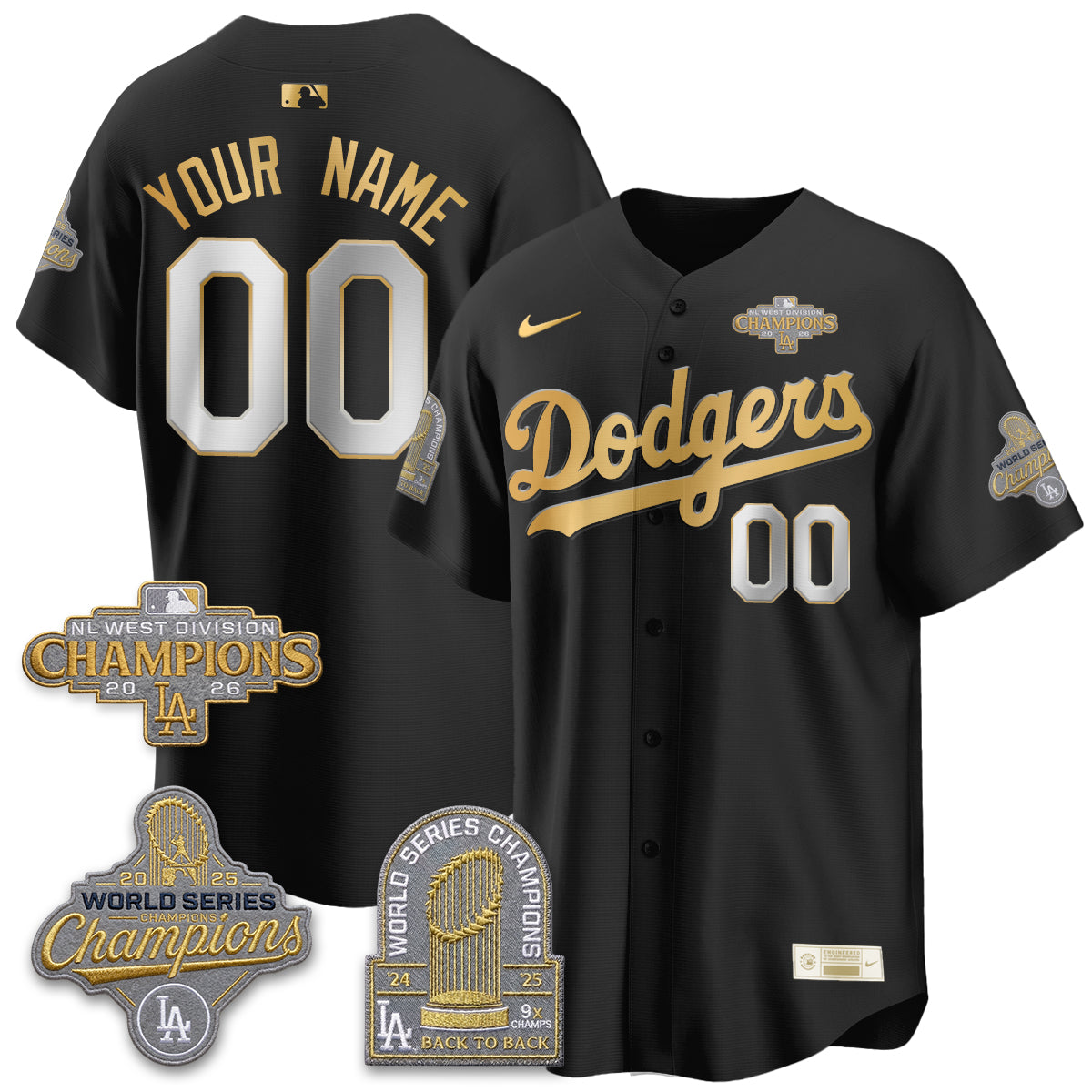 Los Angeles Dodgers 2026 NL West Champs Gold Vapor Custom Jersey- Stitched