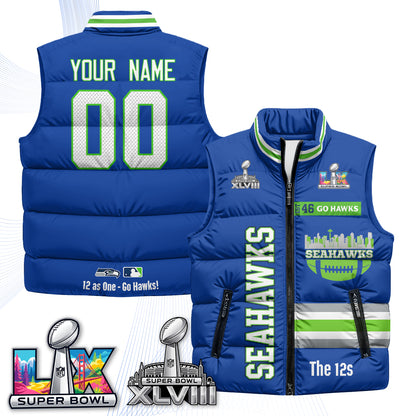 SEA "Go Hawks" Edition Custom Puffer Vest - Printed