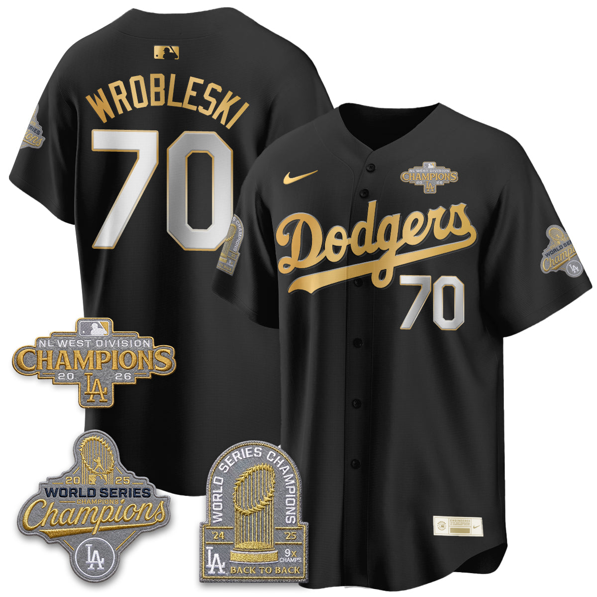Los Angeles Dodgers 2026 NL West Champs Black Gold Vapor Jersey- Stitched