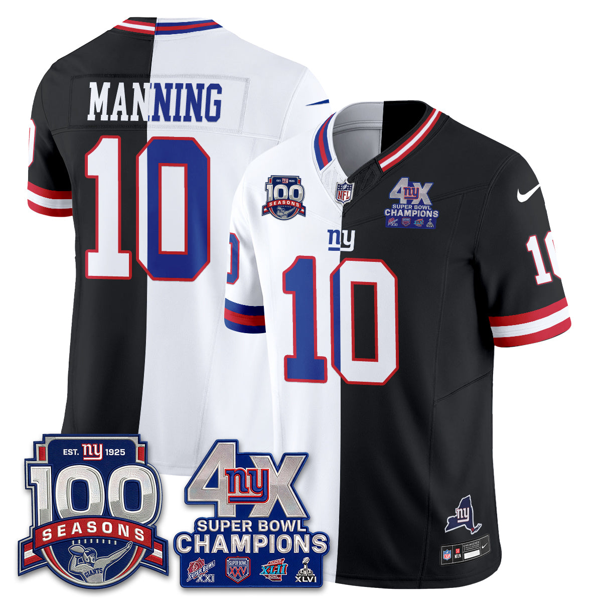 New York Giants 4X SBowl Split Edition Vapor Jersey - Stitched