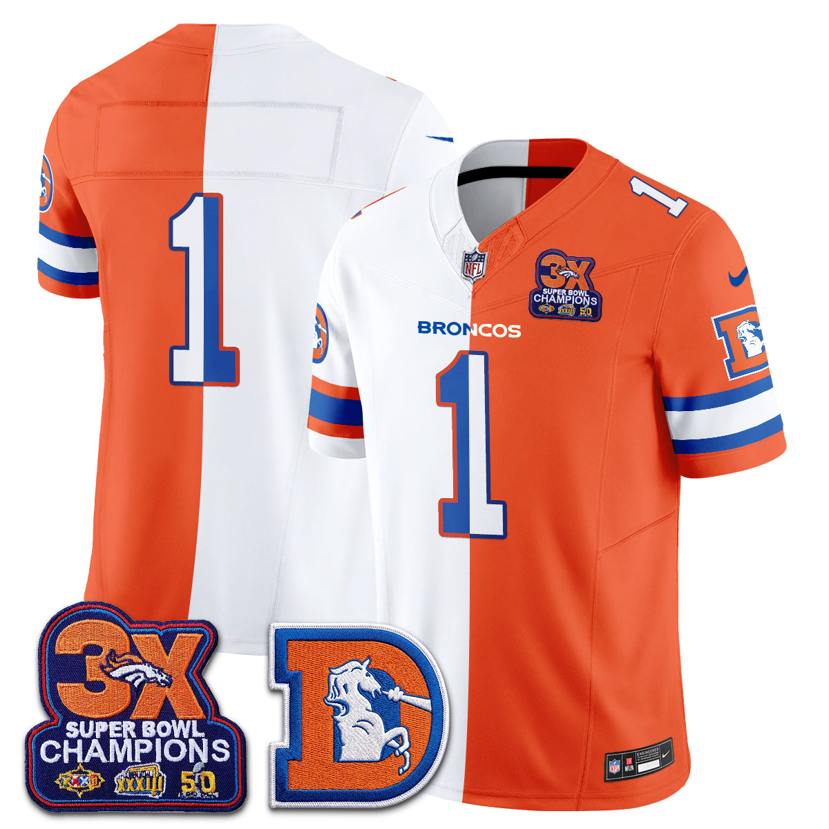 Denver Broncos Throwback Split Vapor Jersey - Stitched