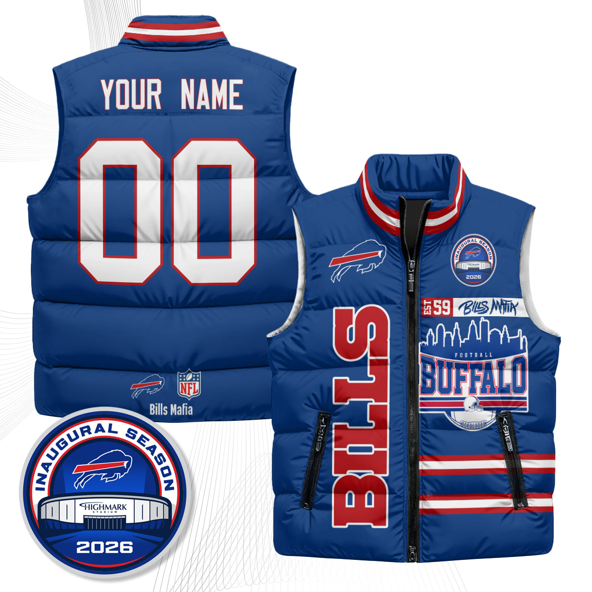 Buffalo Bills "Mafia" Edition Custom Puffer Vest - Printed