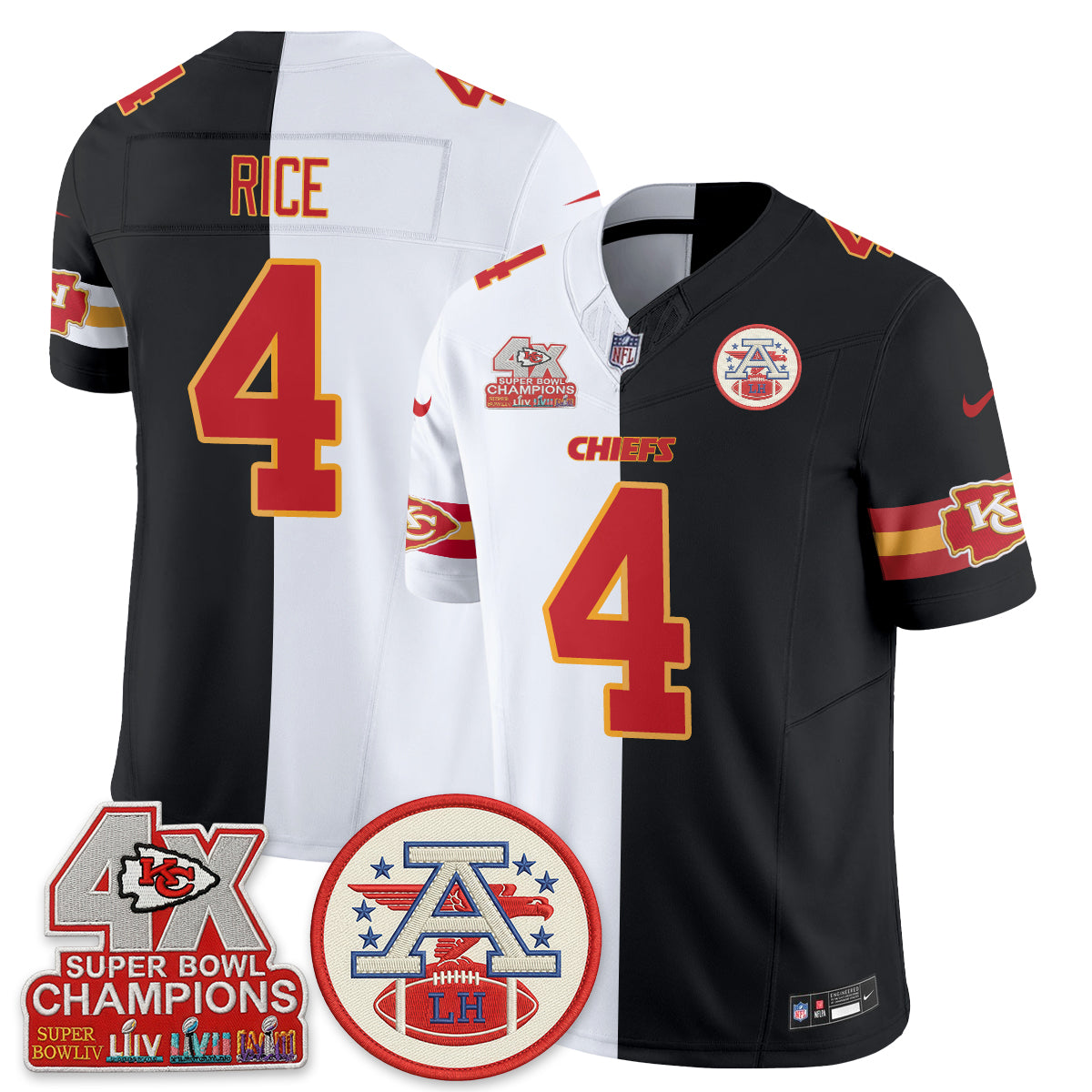 Kansas City Chiefs 4X Champs Patch Split Edition Vapor Jersey - Stitched