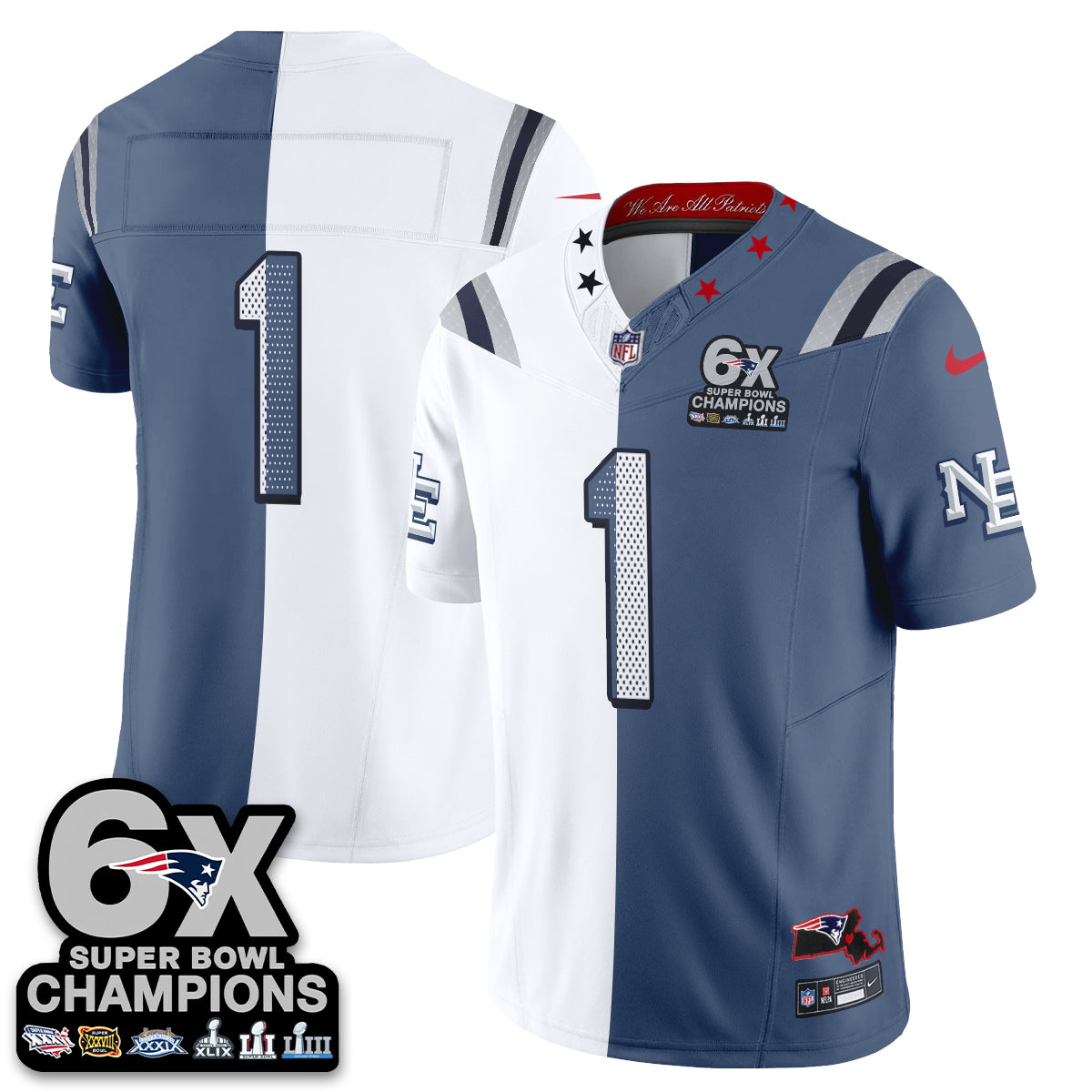 NE 6X Champs Rivalries Split Edition Vapor Jersey - Stitched (V2)