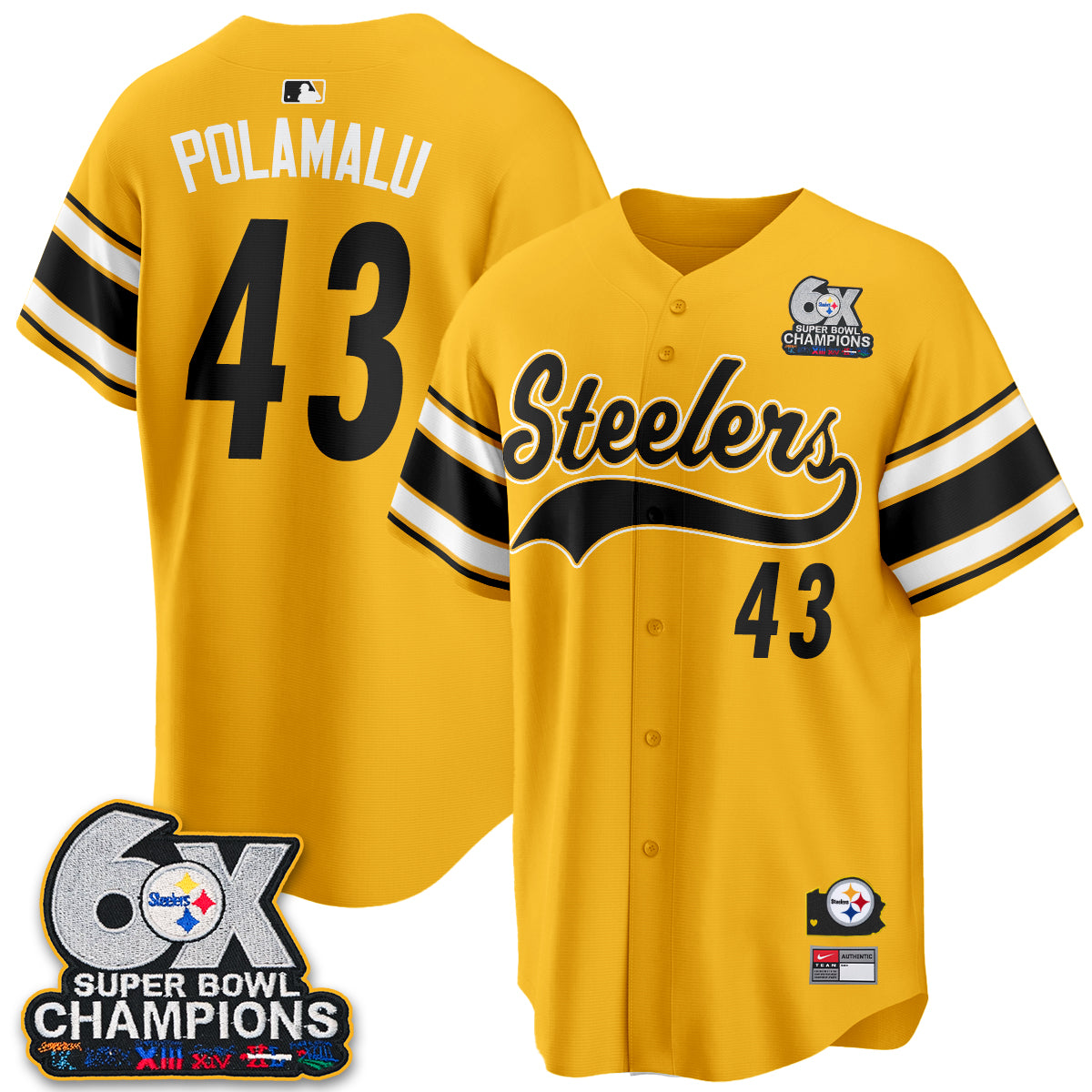 Pittsburgh Steelers 6X Champs Throwback Baseball Vapor Jersey - Stitched