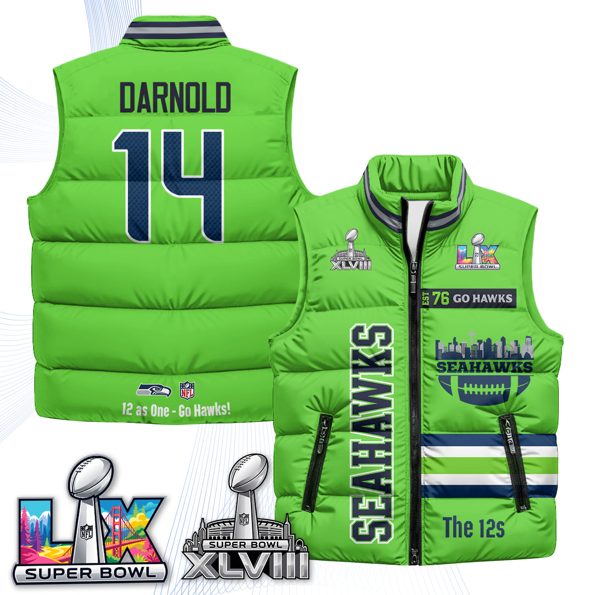 SEA "Go Hawks" Edition Puffer Vest - Printed