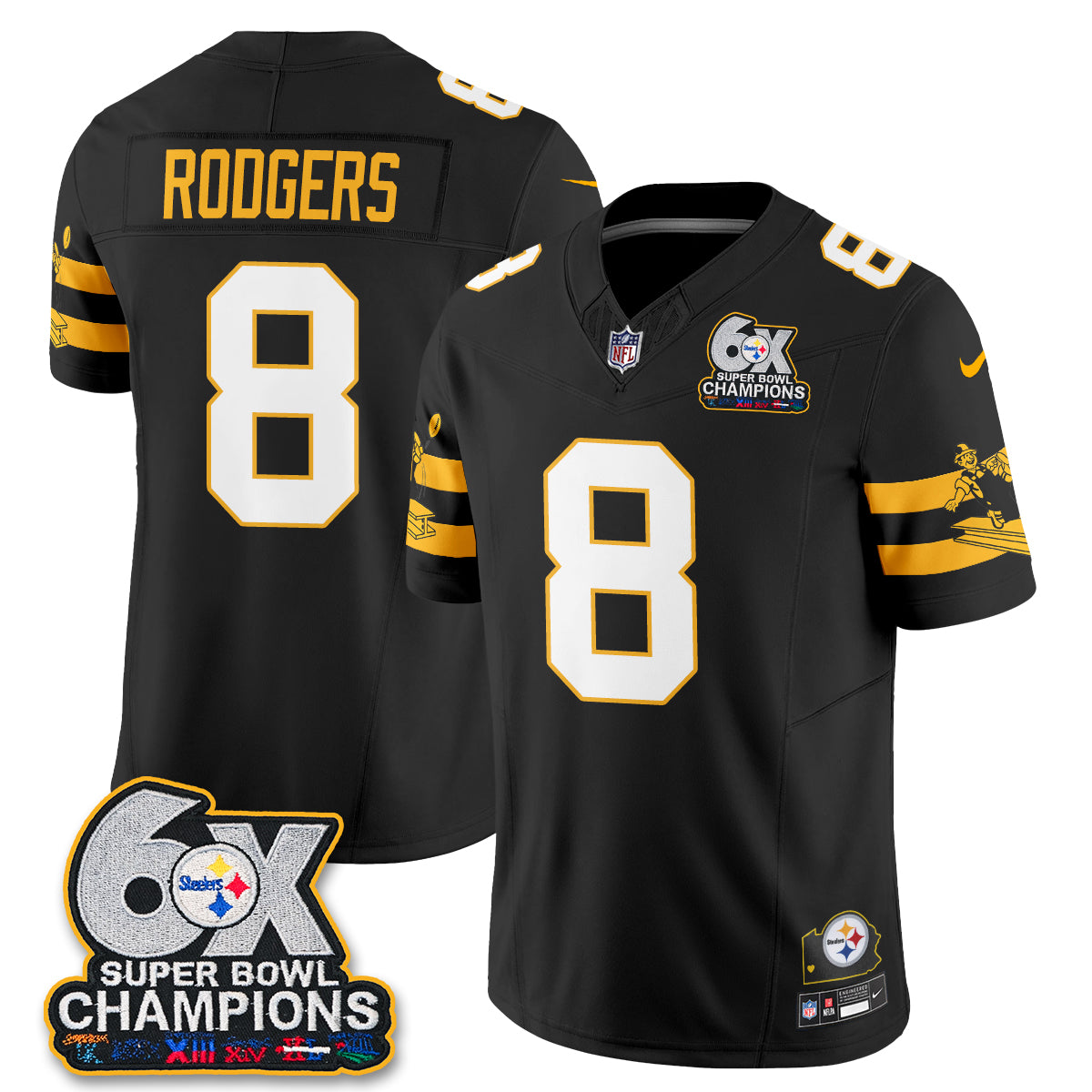 Pittsburgh Steelers 6X Champs Throwback V2 Vapor Jersey - Stitched