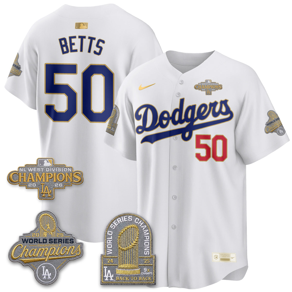 Los Angeles Dodgers 2026 NL West Champs Black Gold Vapor Jersey- Stitched