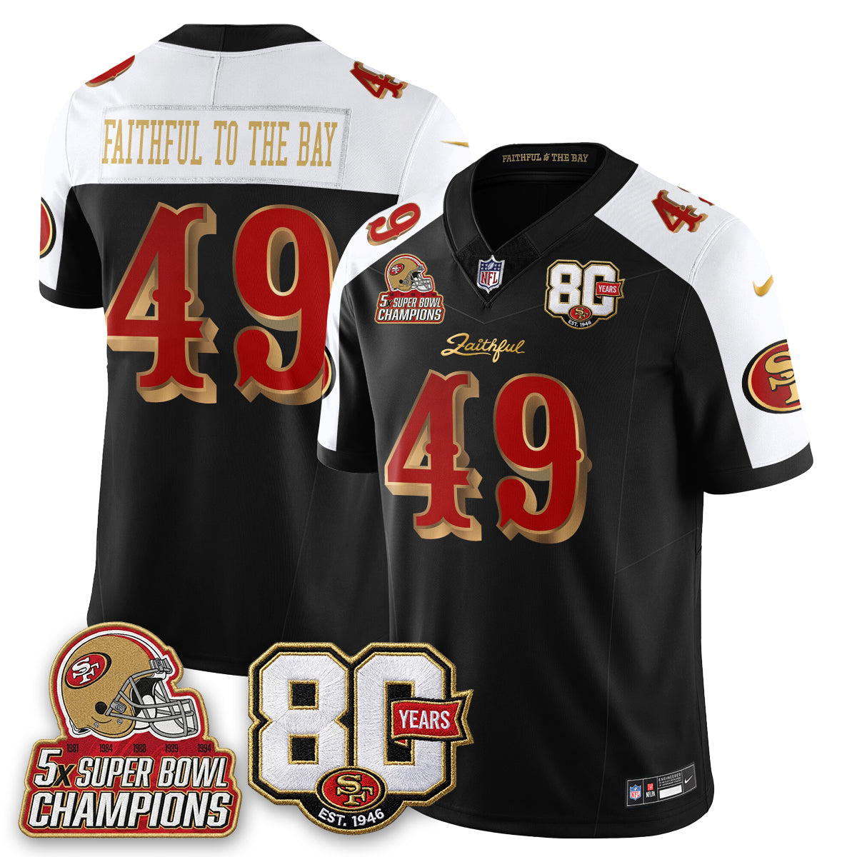 SF 80 Years & 5X Champs Rivalries Vapor Jersey - Stitched