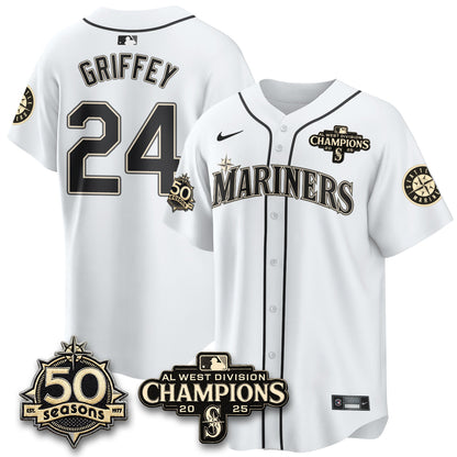 SEA Limited Throwback Cream Jersey - 50th Anniversary & AL West Division Champions - All Stitched
