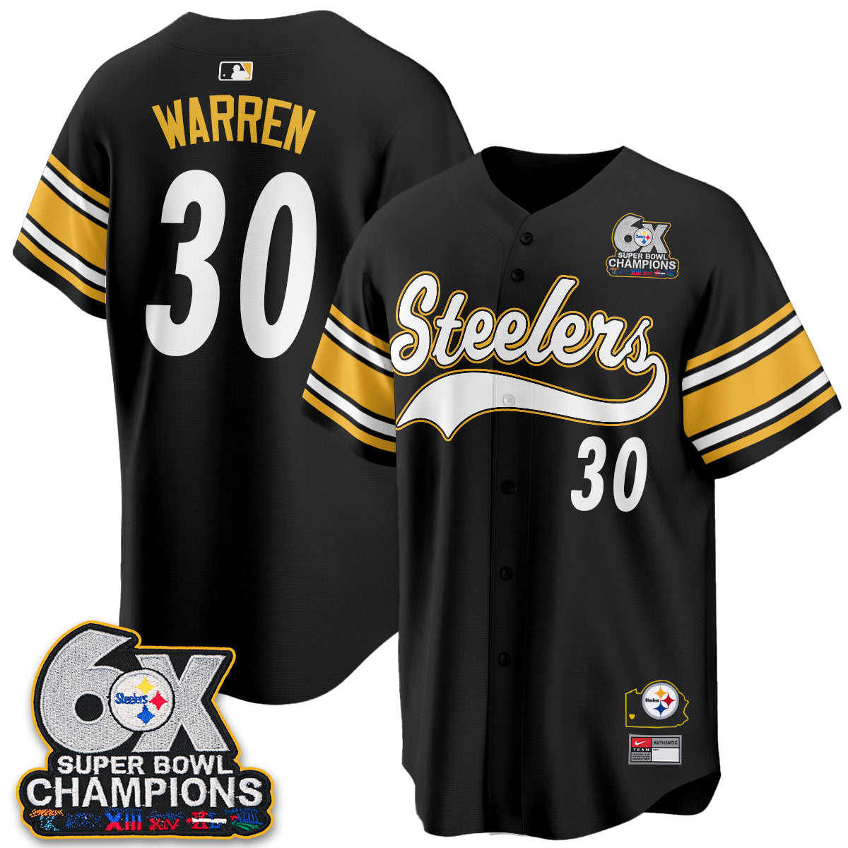 Pittsburgh Steelers 6X Champs Throwback Baseball Vapor Jersey - Stitched