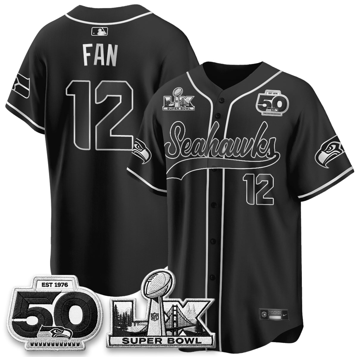 Seattle Seahawks SB LX Champs Gold Edition Baseball Jersey - Stitch