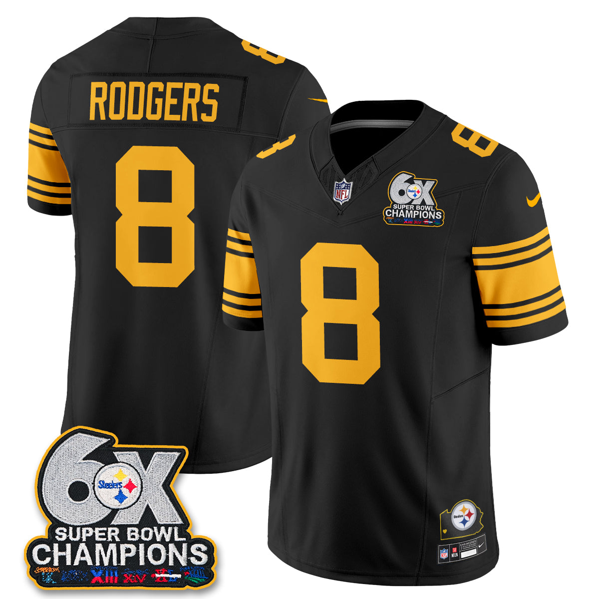 Pittsburgh Steelers 6X Champs Throwback V2 Vapor Jersey - Stitched