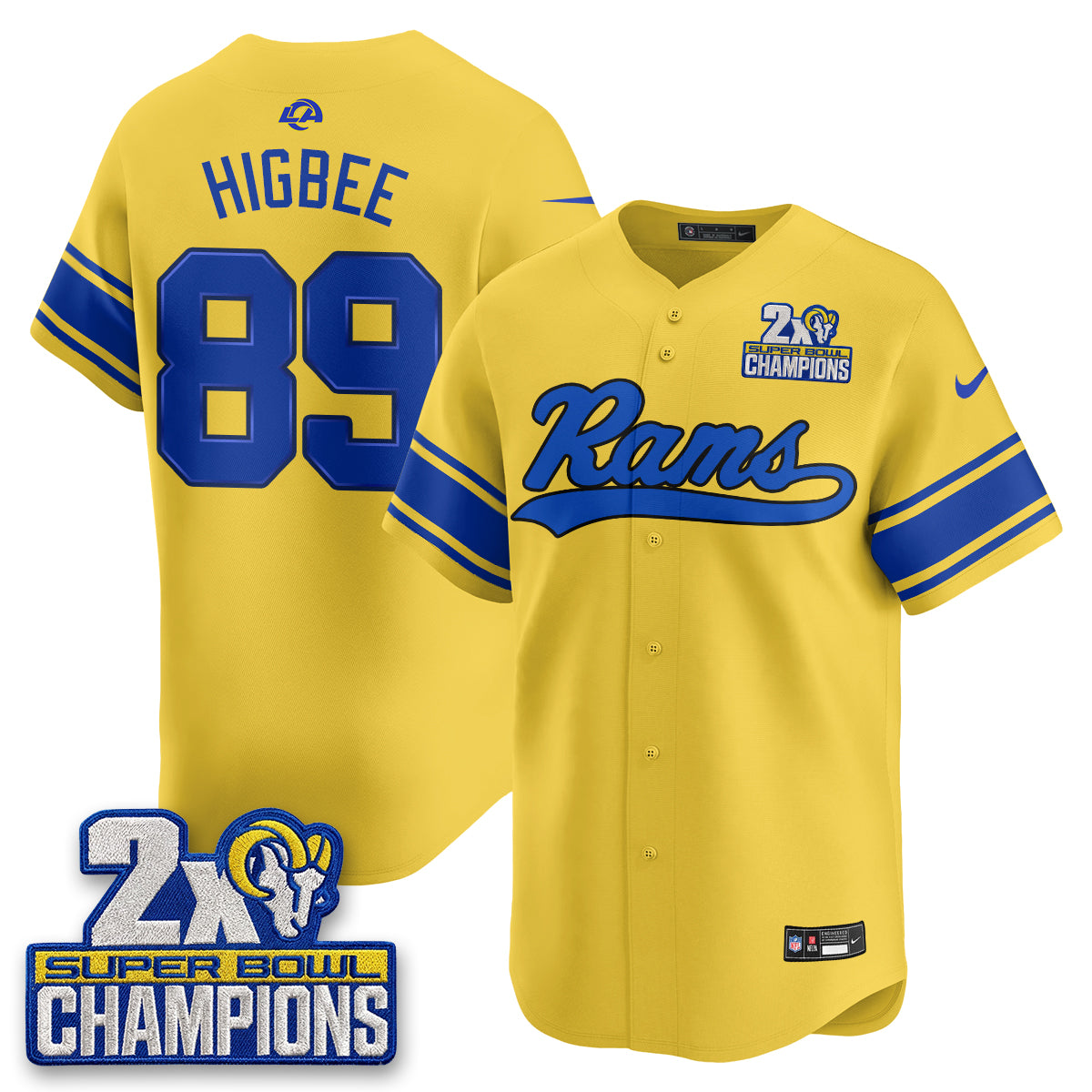 LAR 2X Champs Fearsome White Baseball Vapor Jersey - Stitched