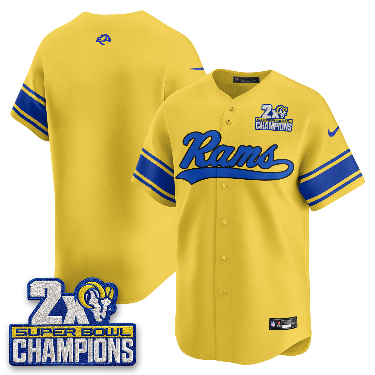 LAR 2X Champs Fearsome White Baseball Vapor Jersey - Stitched